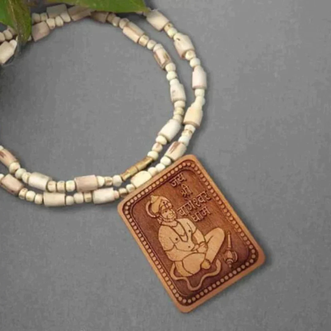 Tulsi Kanthi Mala With Hanuman Pendant for Men Wood