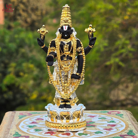 Gold And Silver Plated Lord Tirupati Balaji Idol For Puja, Home, And Gift
