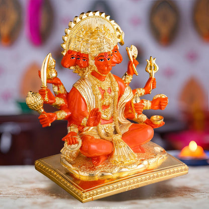 Gold Plated Red Panchmukhi Hanuman Ji Idol