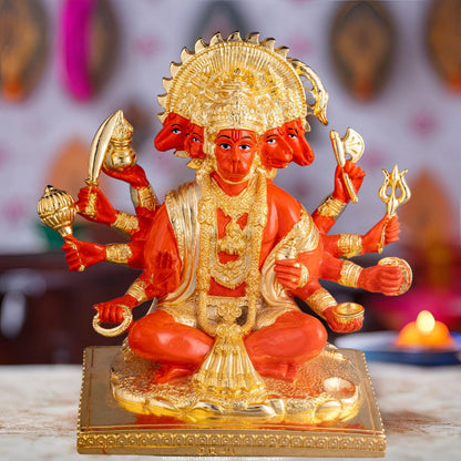 Gold Plated Red Panchmukhi Hanuman Ji Idol