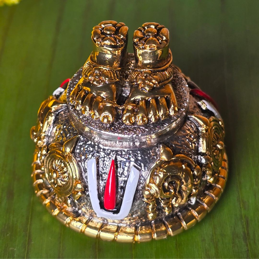 Golden And Silver Plated Carved Balaji Charan For Puja, Home, And Gift.