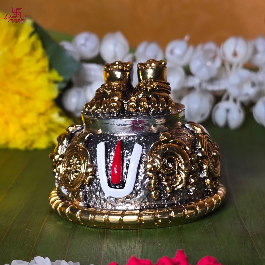 Golden And Silver Plated Carved Balaji Charan For Puja, Home, And Gift.