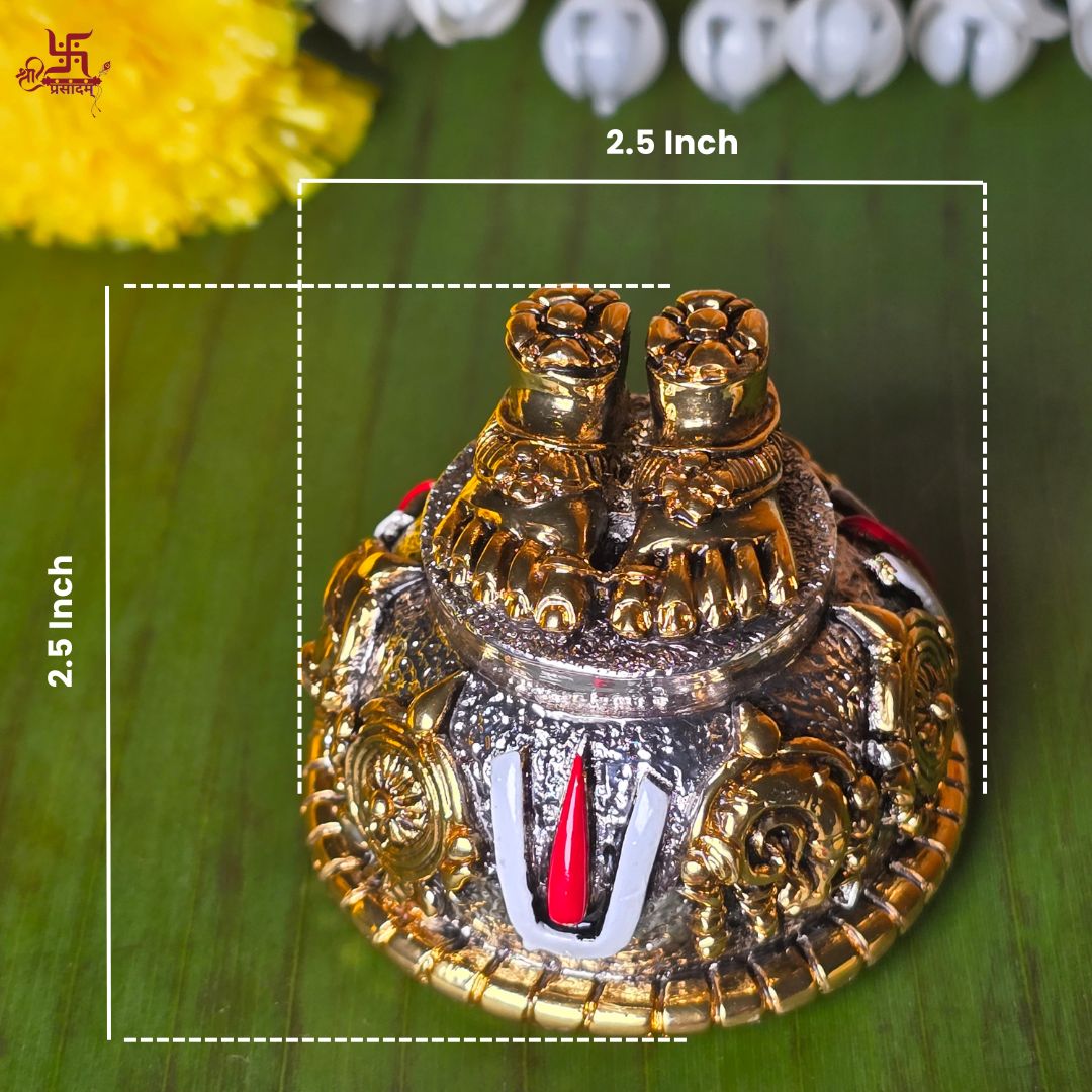 Golden And Silver Plated Carved Balaji Charan For Puja, Home, And Gift.