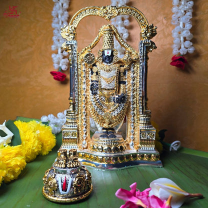 Golden And Silver Plated Carved Balaji Charan For Puja, Home, And Gift.