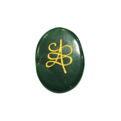 Green Jade Money Switch Word and Zibu Symbol Stone Cabochon