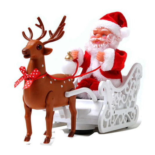 Santa Riding Deer Cart Toy for Christmas Decoration & Gifting