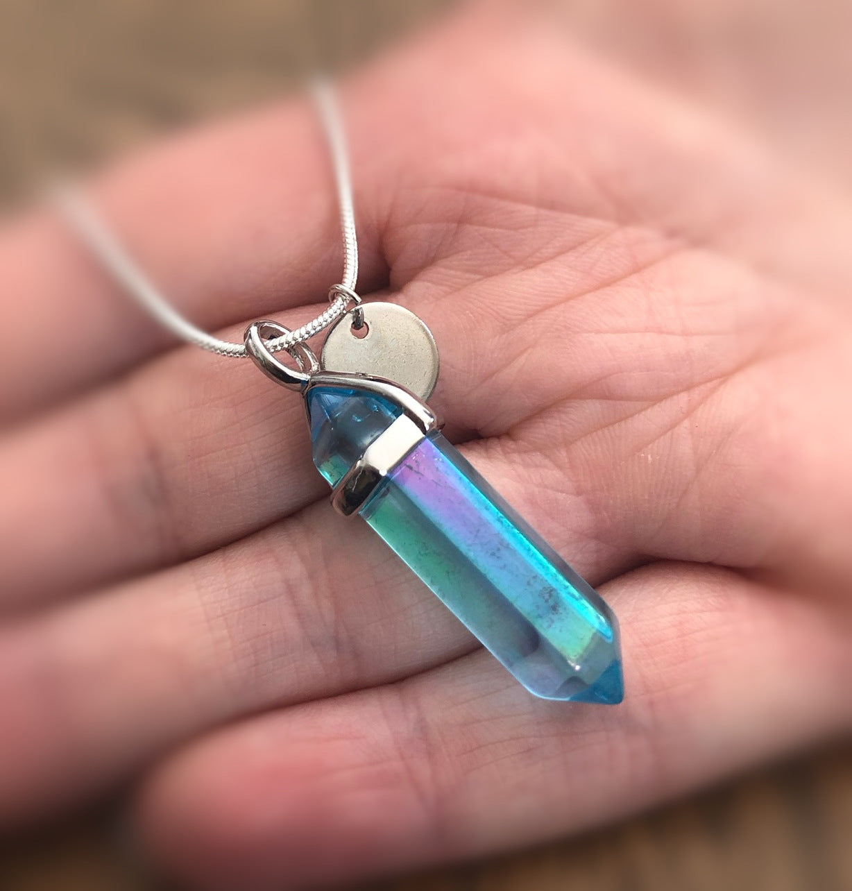 Blue Aura Quartz Point Pendant