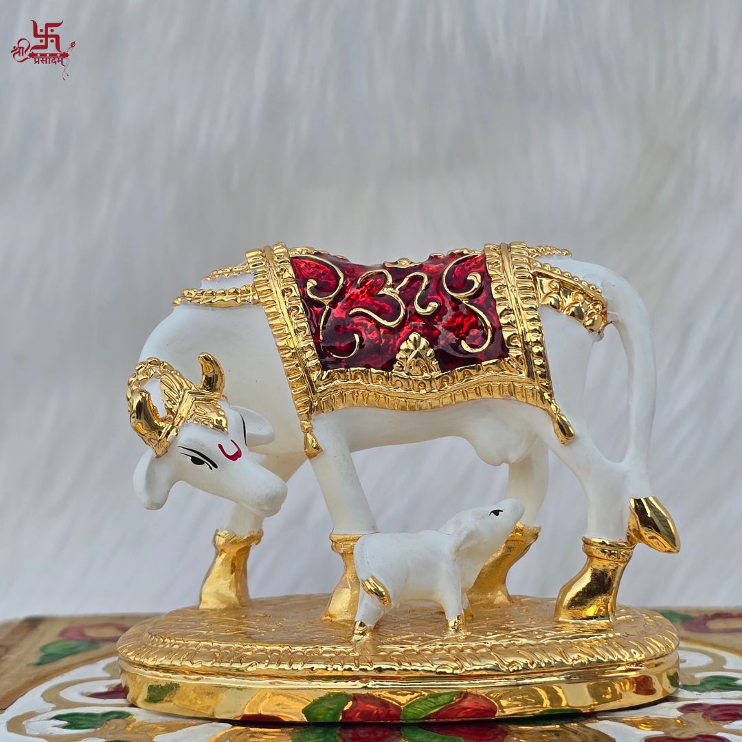 Gold and Silver Plated Vastu Kamdhenu with Calf Idol