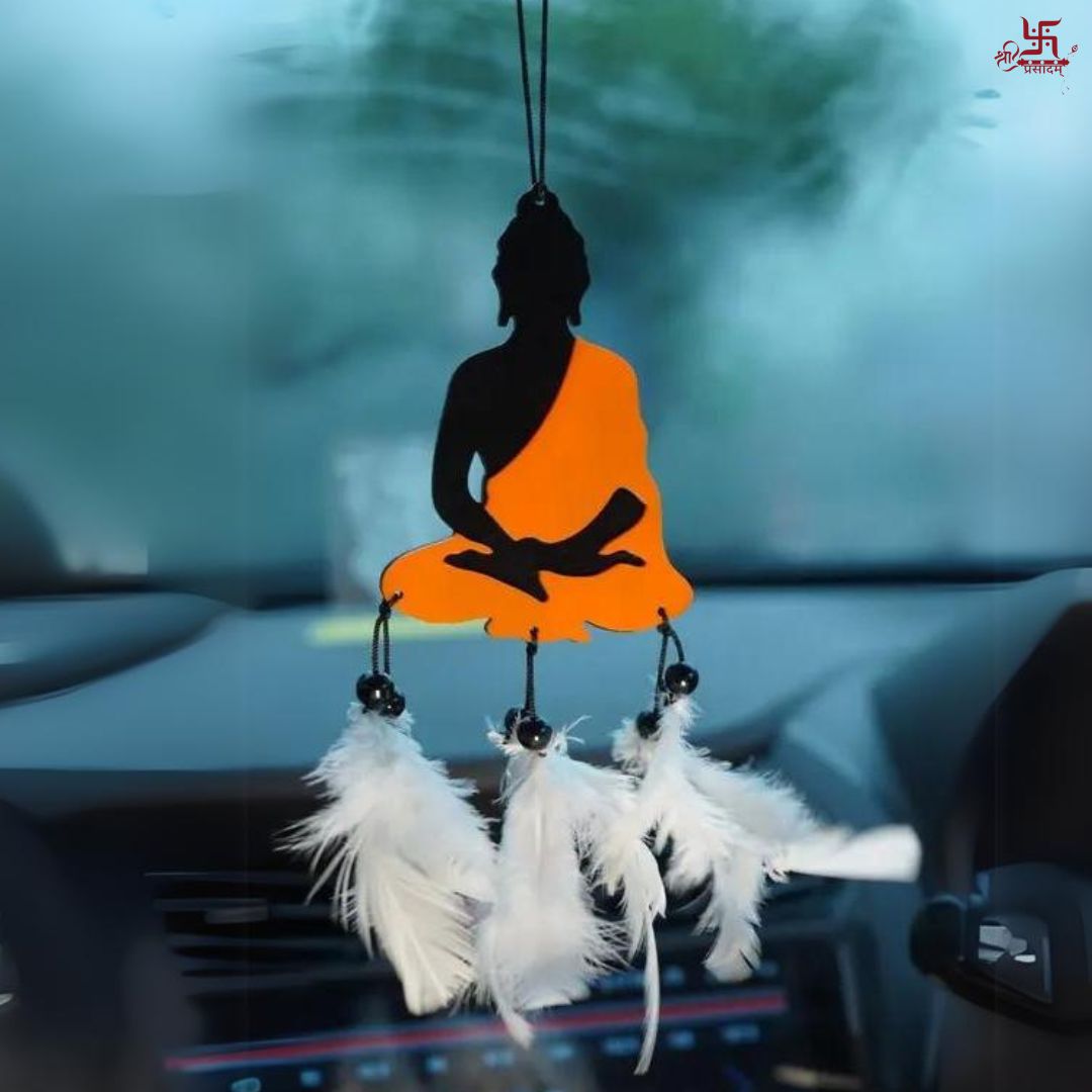 Lord Buddha With White Feather Car Hanging Decor