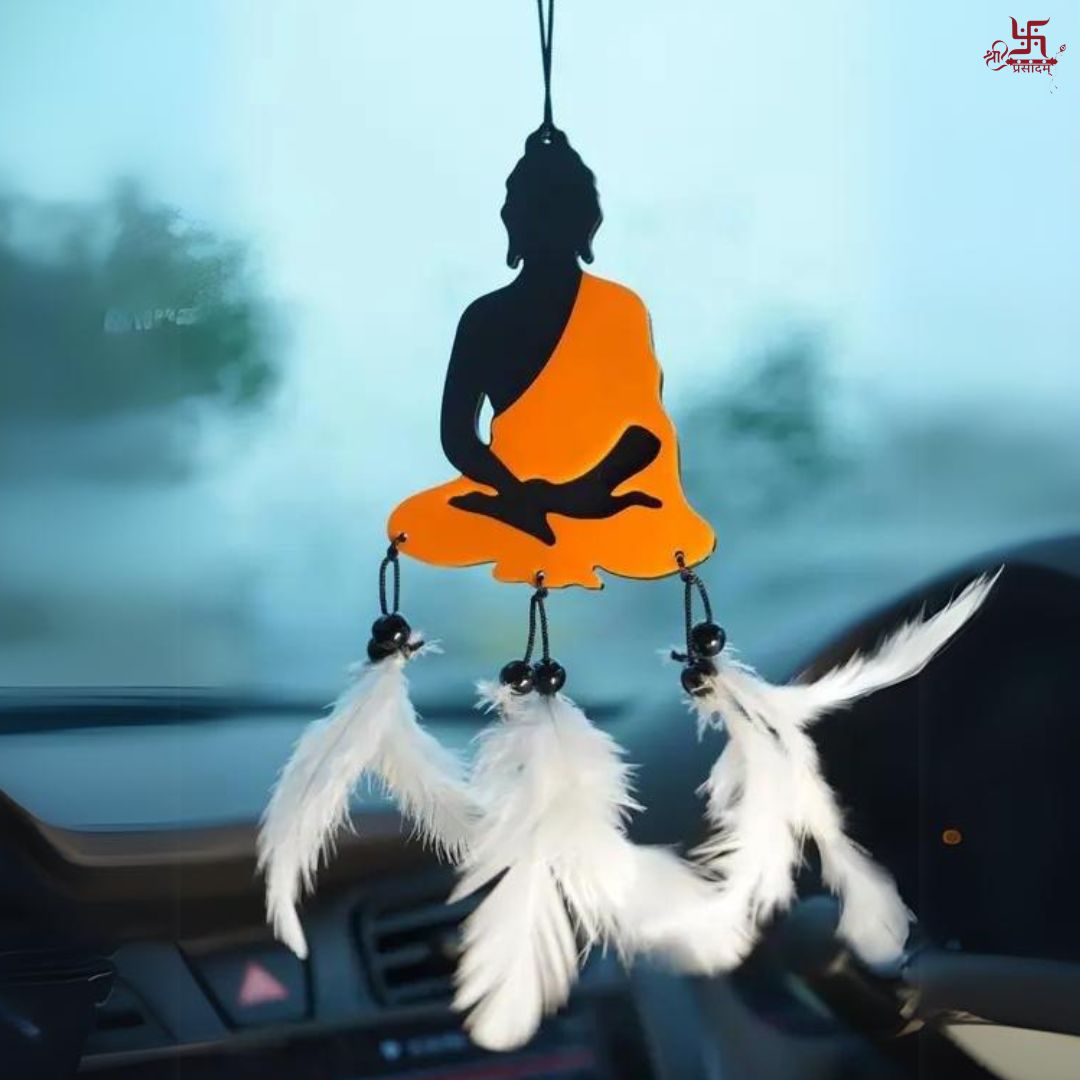 Lord Buddha With White Feather Car Hanging Decor