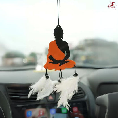 Lord Buddha With White Feather Car Hanging Decor