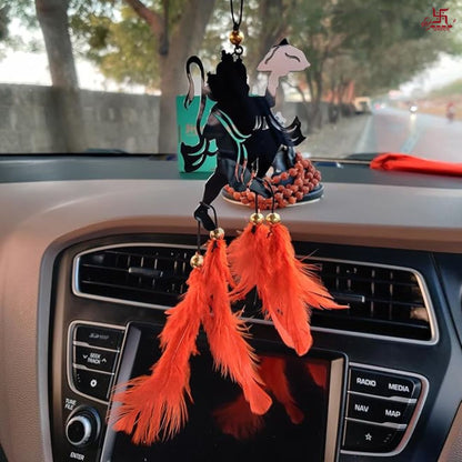 Lord Hanuman Carrying Mountain With Orange Feather Car Hanging Decor