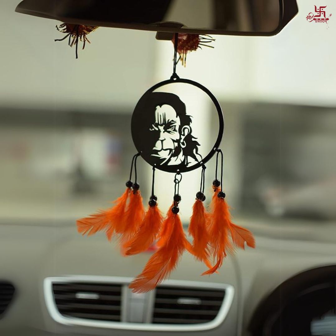 Lord Hanuman With Orange Feather Car Hanging Decor