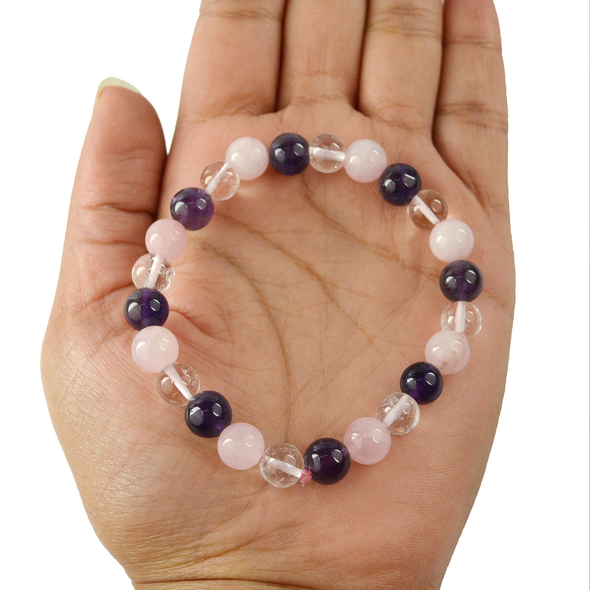 Amethyst, Rose Quartz & Clear Quartz Healing Crystal Bracelet