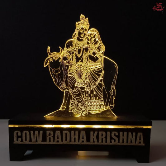 Cow Radha Krishna Acrylic LED Table Lamp for Office and Home Decoration