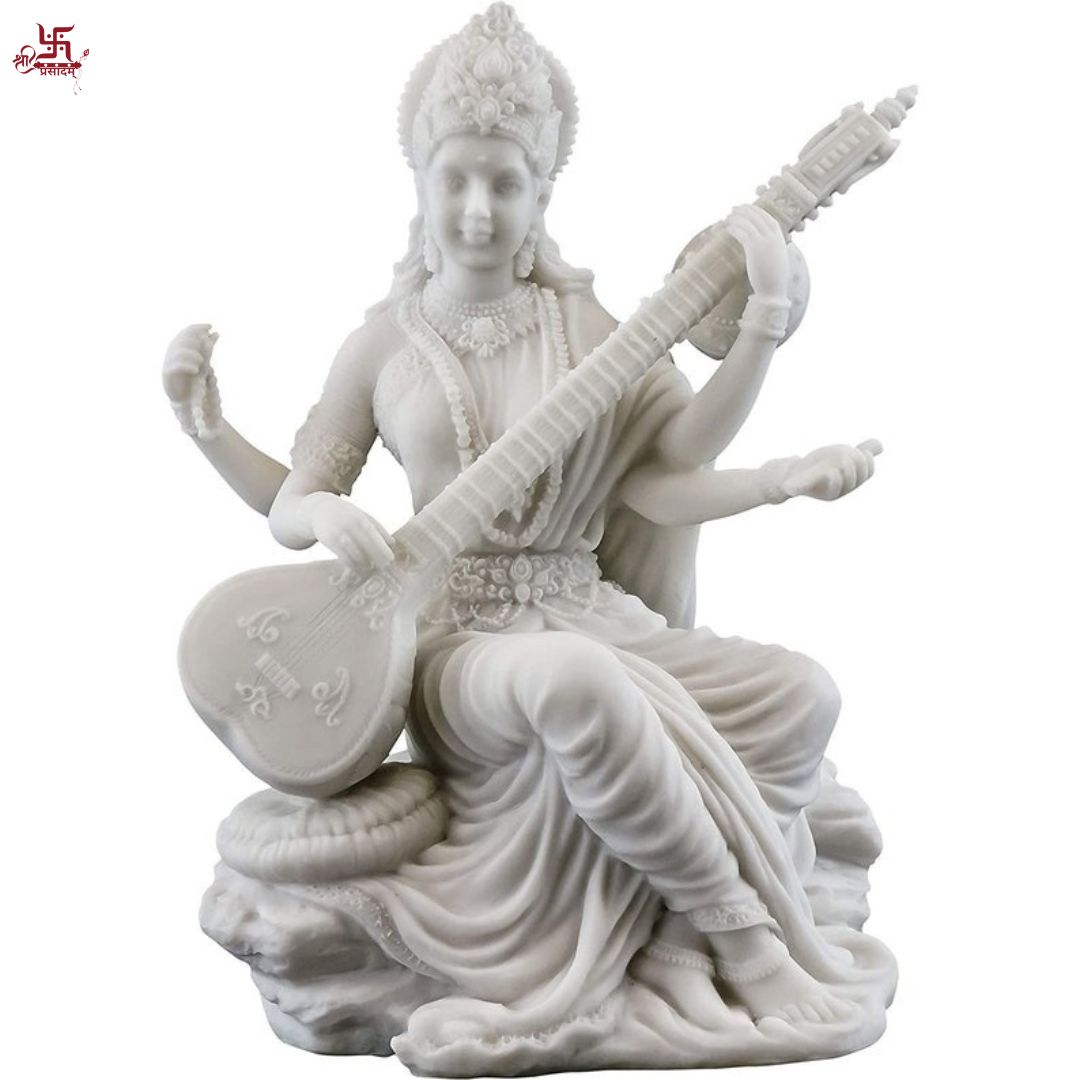 Saraswati Goddess Murti Marble Finish For Temple & Decor