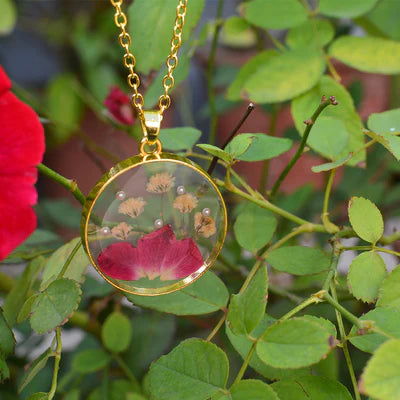 Gold botanical terrarium flower pendant necklace