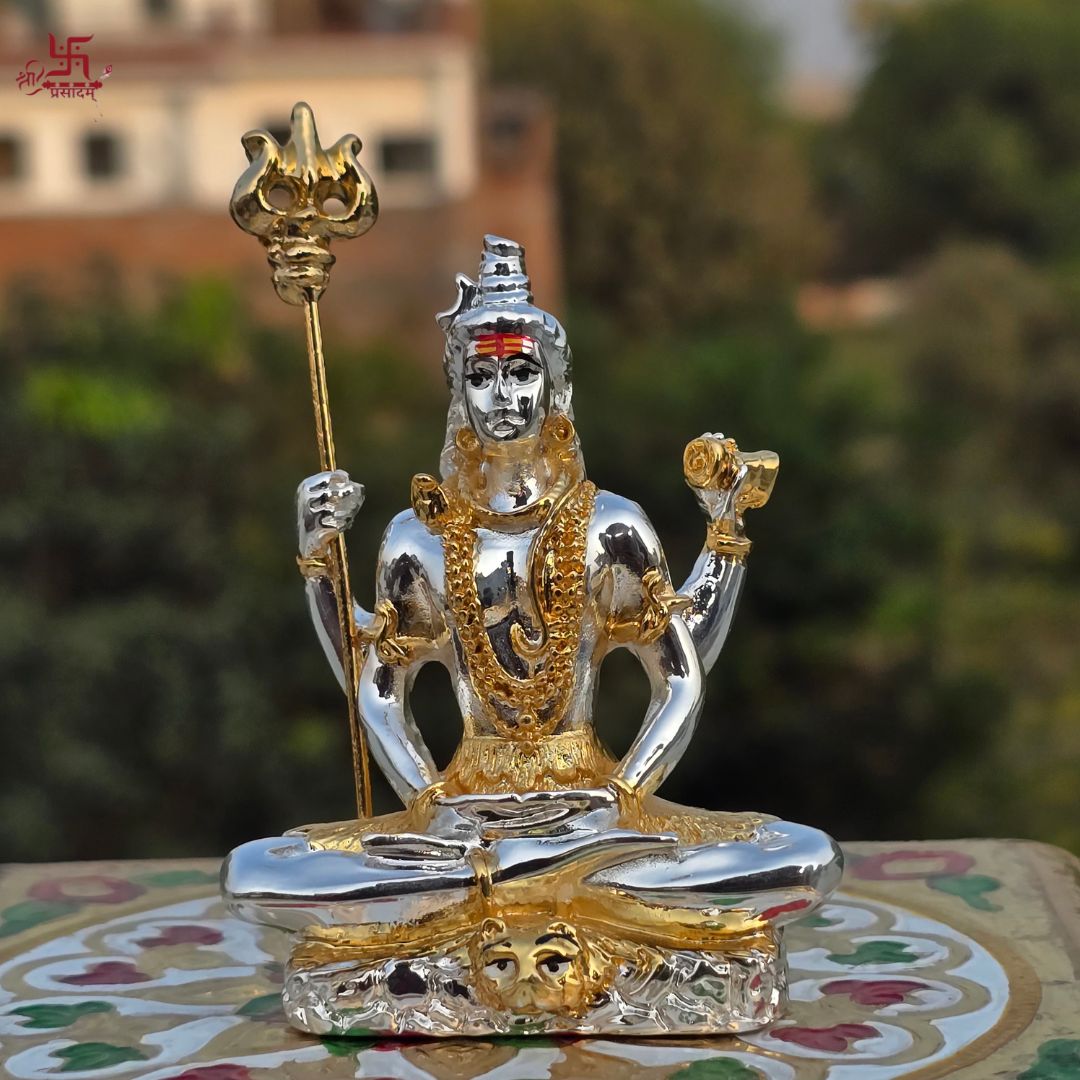 Lord Shiva Gold and Silver Plated Idol For Puja, Home, And Gift