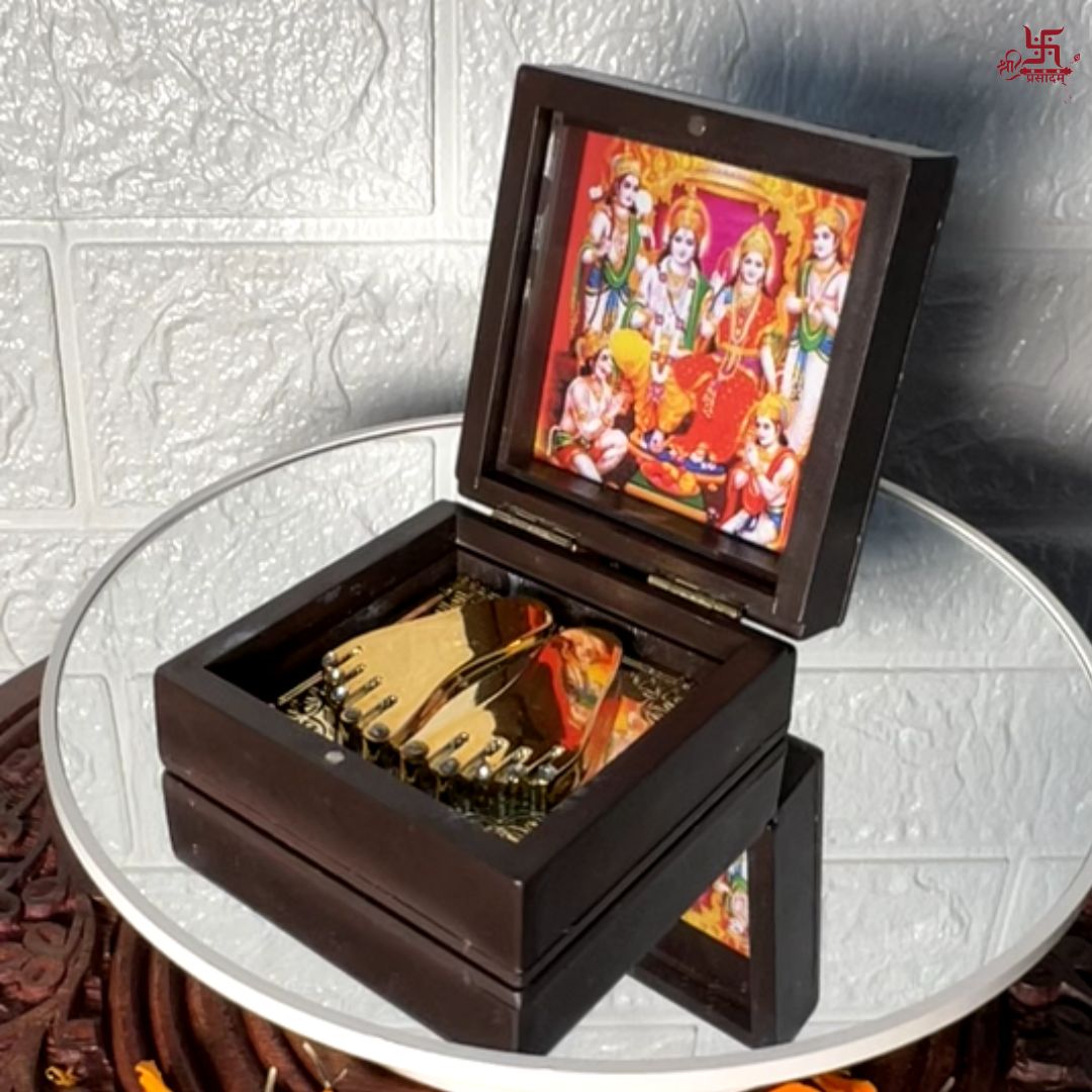 Golden Model of Shree Ram Mandir and Charan Paduka For Home/Office/Shop