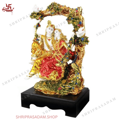 Polyresin Gold Color Plated Radha Krishna Jhula Big Size Idol