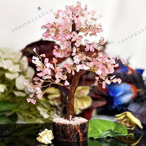 Rose Quartz & Green Jade Natural Healing Crystal Tree