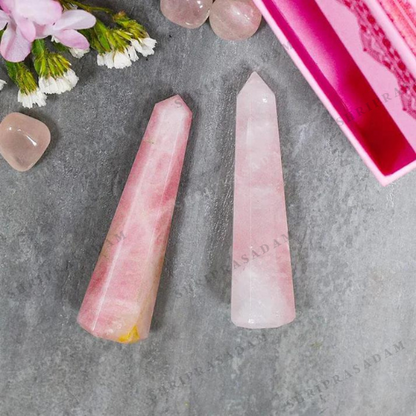 Rose Quartz Tower/Pencil (Set of 2) for Relationship & Calmness