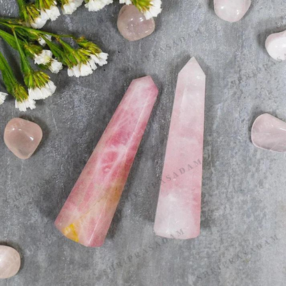 Rose Quartz Tower/Pencil (Set of 2) for Relationship & Calmness