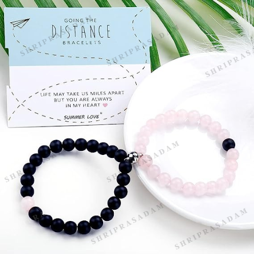 Rose Quartz & Black Onyx Bracelet ( Set of 2 ) | Couple Bracelet