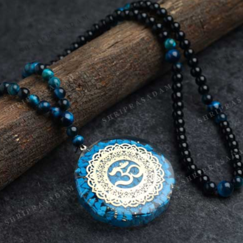 Joyous Turquoise Aum Tiger Eye Mala Pendent