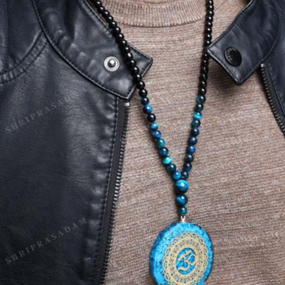 Joyous Turquoise Aum Tiger Eye Mala Pendent