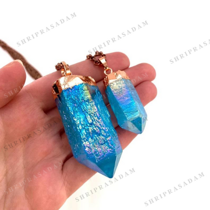 Blue Aura Quartz Crystal Necklace,