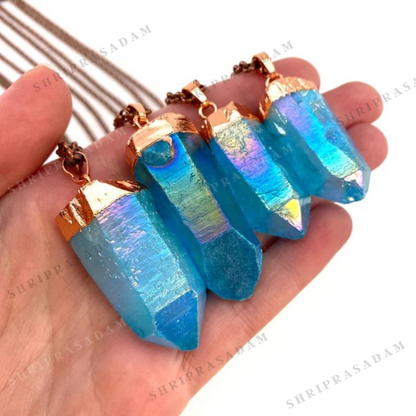 Blue Aura Quartz Crystal Necklace,