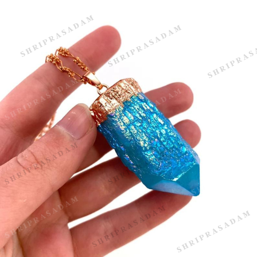 Blue Aura Quartz Crystal Necklace,