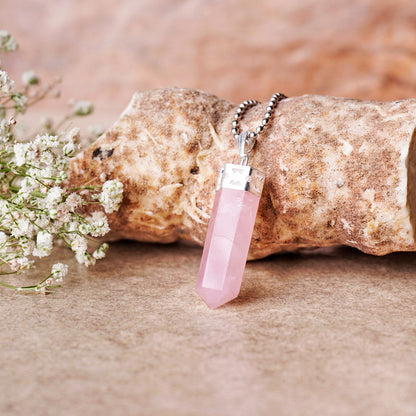 Rose Quartz Pencil Pendant Necklace for Love