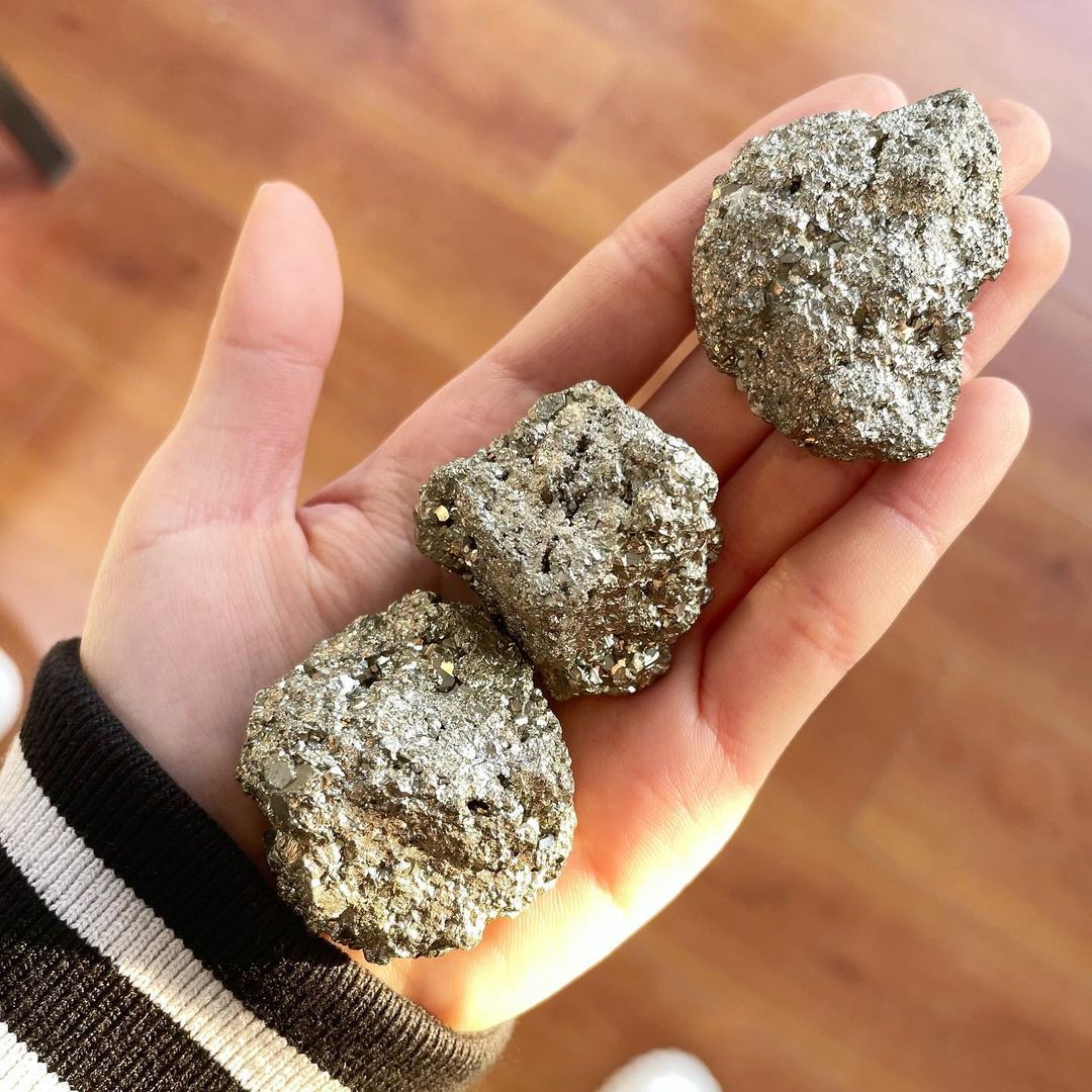 Set of 3 in 1- Raw Pyrite Geode, Pyrite Mala, Pyrite Ring