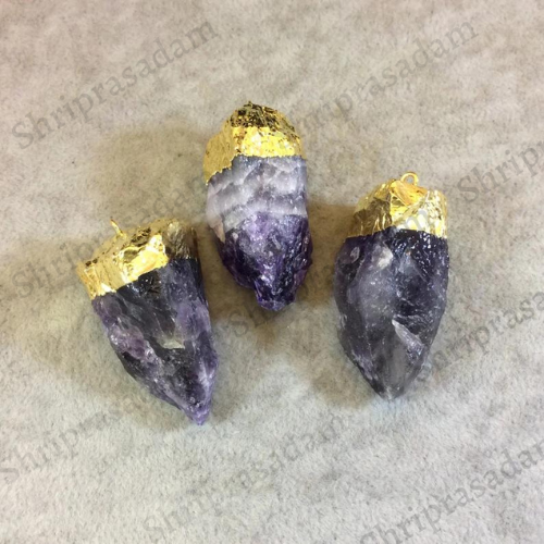 Gold Finish Electroplated Rough Natural Purple Chunk Pendant