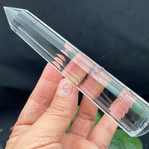 18 sided Vogel Style Blue Rutiles Natural Quartz Crystal Wand Point
