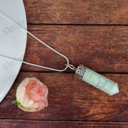 Natural Green Onyx Gemstone Pencil Pendant