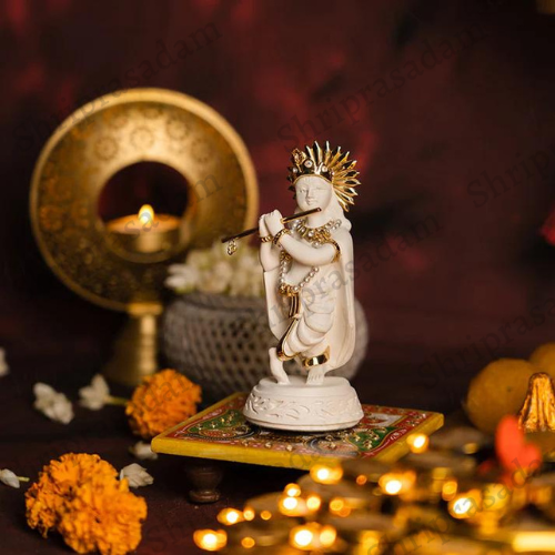 Propitious Lord Krishna with Flute Marble Idol