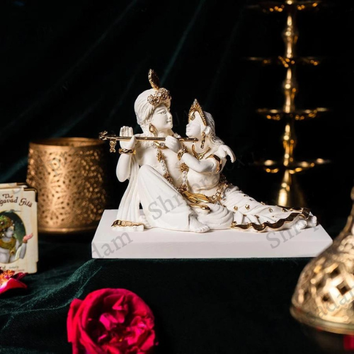 Radha Krishna Gold Plated Marble Idol