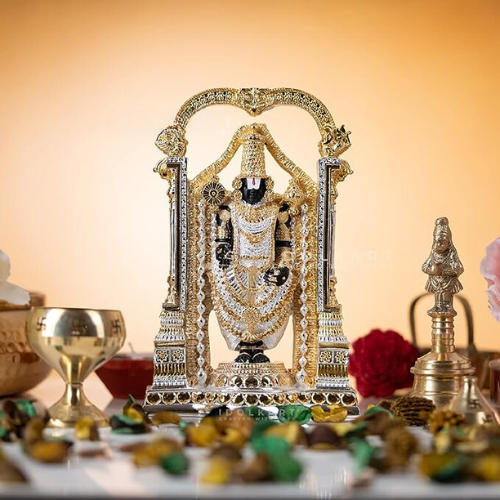 Silver Plated Carved Balaji Charan For Puja, Home, And Gift