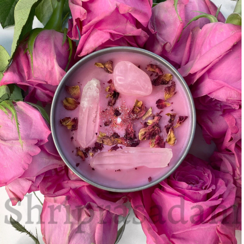 Rose Quartz Light Pink Rose Crystal Aromatherapy Palm Candles (Set of 2)