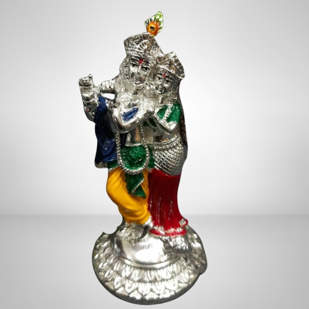 Radha Krishna Silver Plated Idol Statue