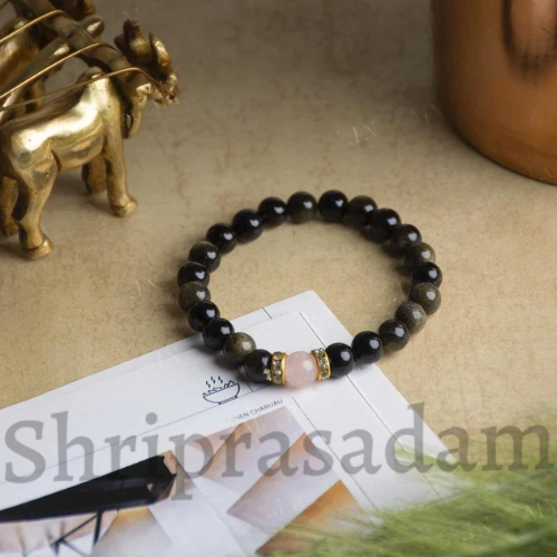 Obsidian & Rose Quartz Natural Crystal Healing Bracelet