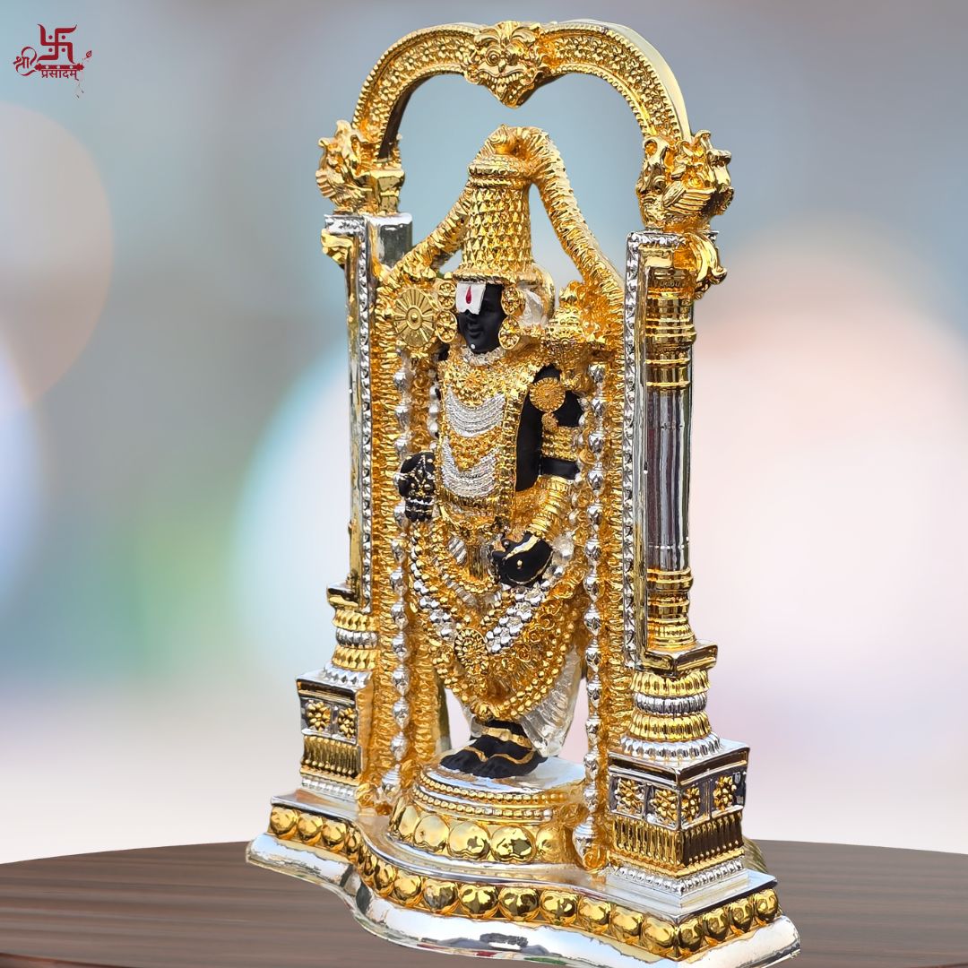 Venkateswara Bhagwan - Pure Gold And Silver-Plated Statue For Home, Puja, And Gift