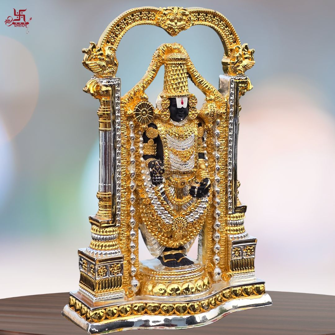 Venkateswara Bhagwan - Pure Gold And Silver-Plated Statue For Home, Puja, And Gift