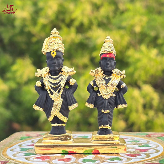 Vitthal Rukmini Gold Plated Idol For Puja, Home, And Gift