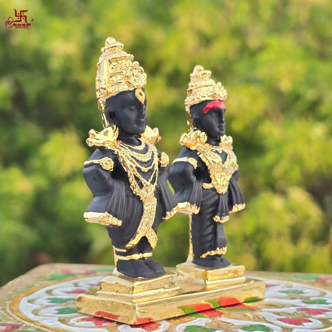 Vitthal Rukmini Gold Plated Idol For Puja, Home, And Gift