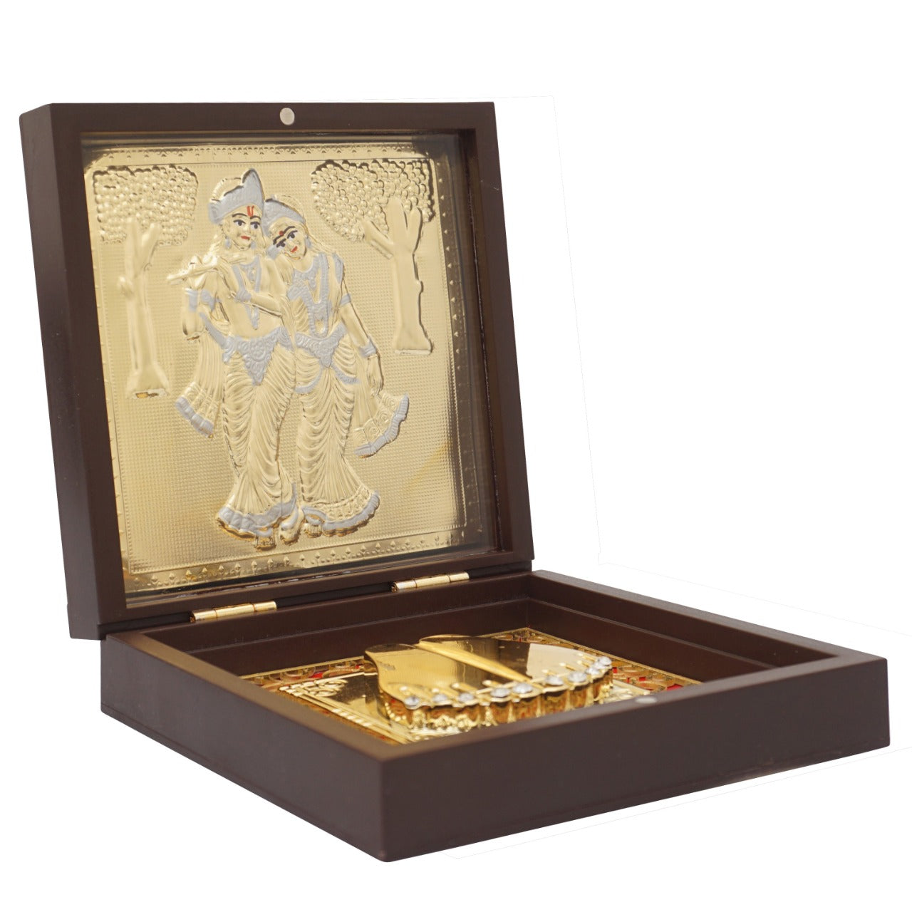 Radhe Shyam Divine Pooja Boxes | Pocket Temple 24 Karat Gold Coated