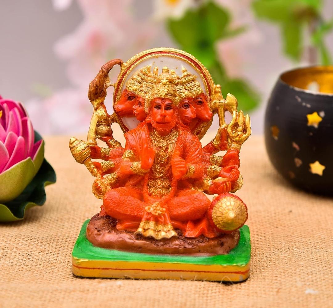 Marble Multicolour Panchmukhi Hanuman Ji Statue